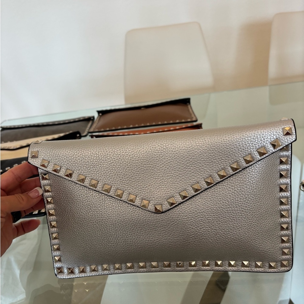 Studded Silver Clutch Vegan Very Durable - Picture 2 of 5